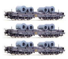 76002 - Set tří plošinových vozů loženými plechovými svitky Sahs DB