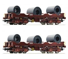 76338 - Set dvou plošinových vozů loženými plechovými svitky Shimmns SNCB