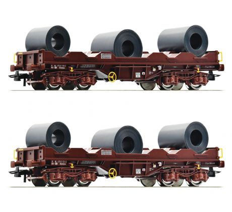 76338 - Set dvou plošinových vozů loženými plechovými svitky Shimmns SNCB