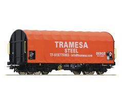 76439 - 4. osý plošinový vůz na přepravu plechových svitků s plachtou Tramesa Steel