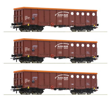 6600087 - set se třemi 4-nápravovými otevřenými nákladními vozy Eas SK-NHTR "Budamar"