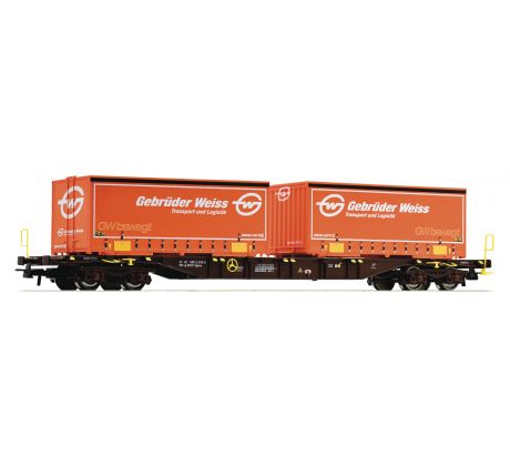 77344 - 4. osý kapsový vůz Sgnss ÖBB, ložený výměnnými nástavbami Spedition Gebrüder Weiss