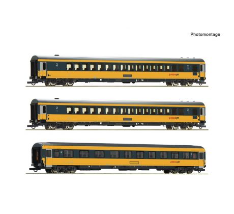 6200082 - Set tří rychlíkových vozů Bmpvz, Bpwmz, ABmz Regiojet