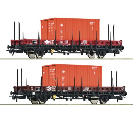 6600076 - Set dvo 2-osých plošinových vozů s klanicemi loženými kontejnery