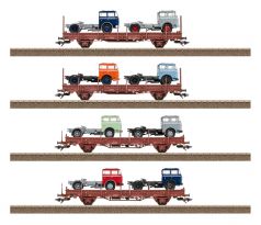 24190 - Set plošinových vozů Ks 3300 a Ks 3301 DR s nákladem nákladních aut Trambus