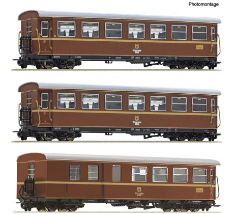 6240006 - Souprava tří čtyřnápravových úzkorozchodných osobních vozů „Ötscherbär“ NÖVOG